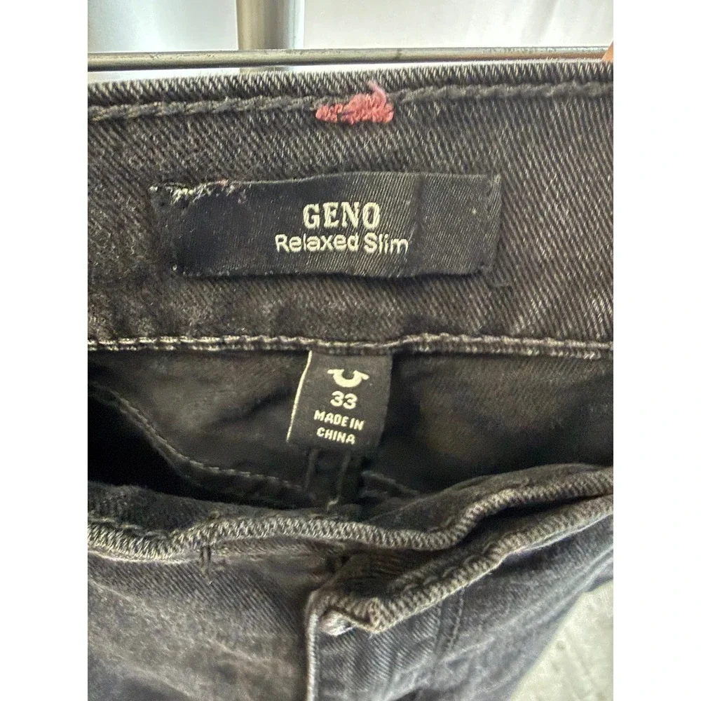 True Religion Geno Relaxed Slim Jeans Black Pink Stitching 33 Mens